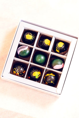 Boîte de 9 chocolats fins assortis véganes