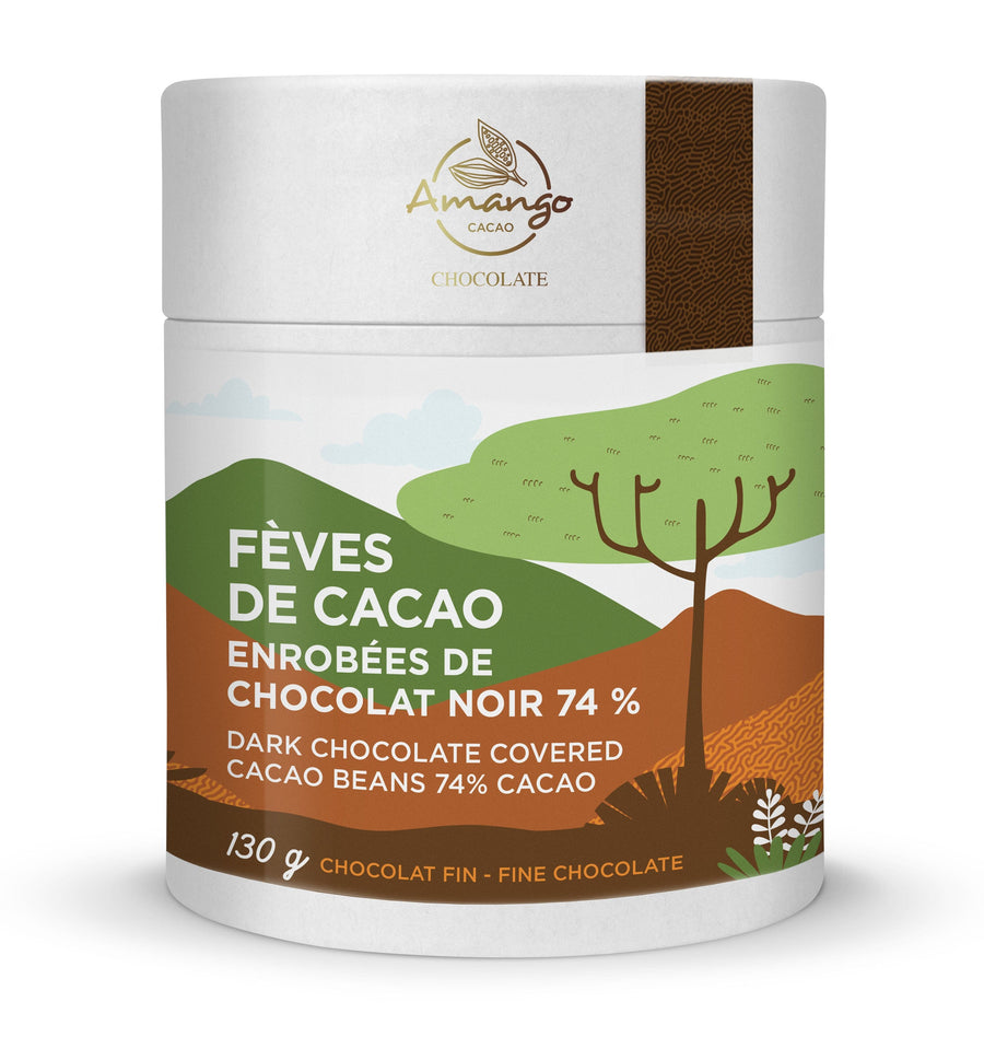 Fèves de cacao enrobées de chocolat noir 74%